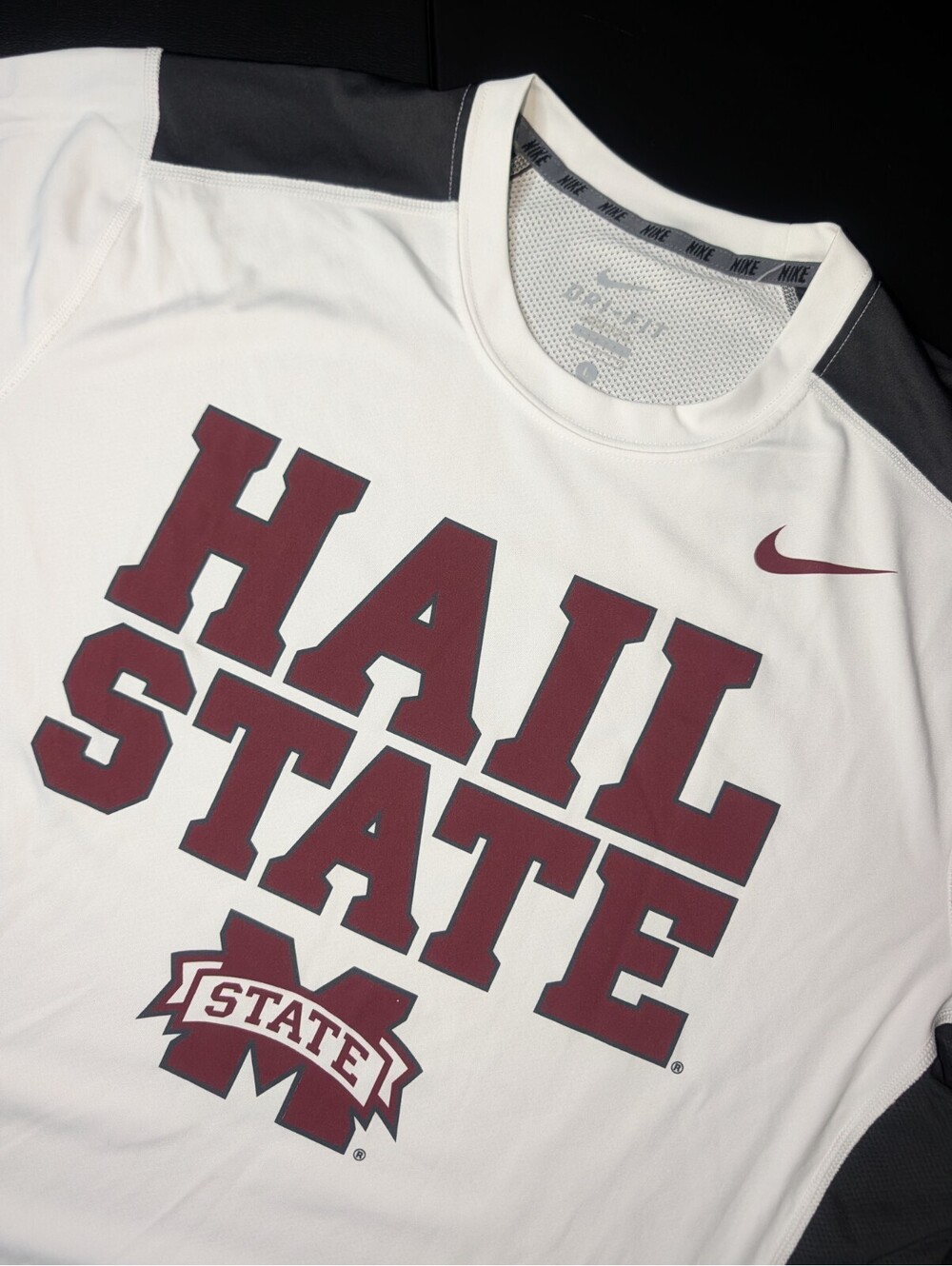 Mississippi State Hail State White Maroon Dri Fit Mesh Shirt Nike Large